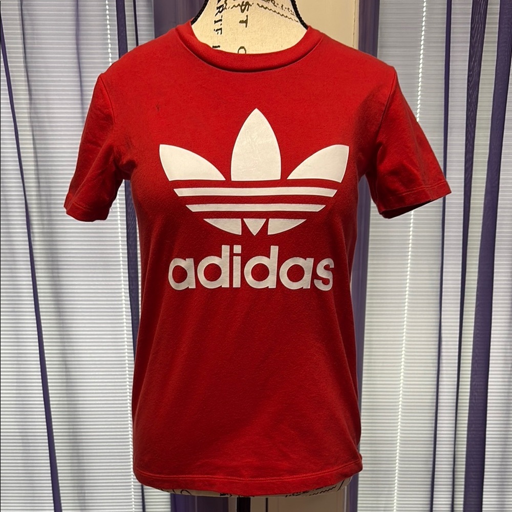 Adidas Red Tee with White Trefoil Logo